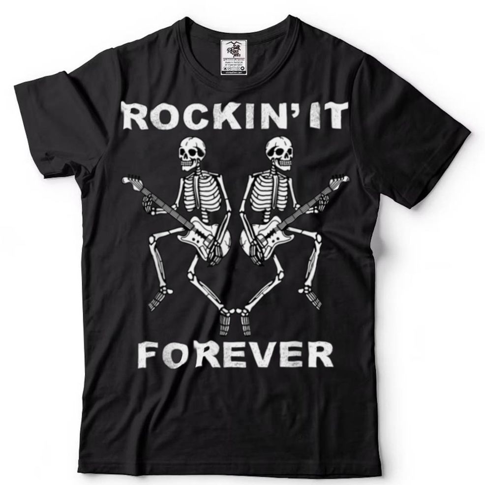 Retro Rock Music Dancing Skeletons Guitar Rockin It Forever T Shirt Tee