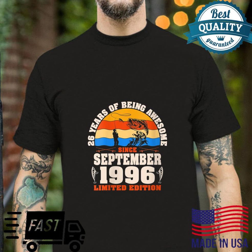 Retro September 1996 26 Year Old Fishing 26th Birthday Shirt