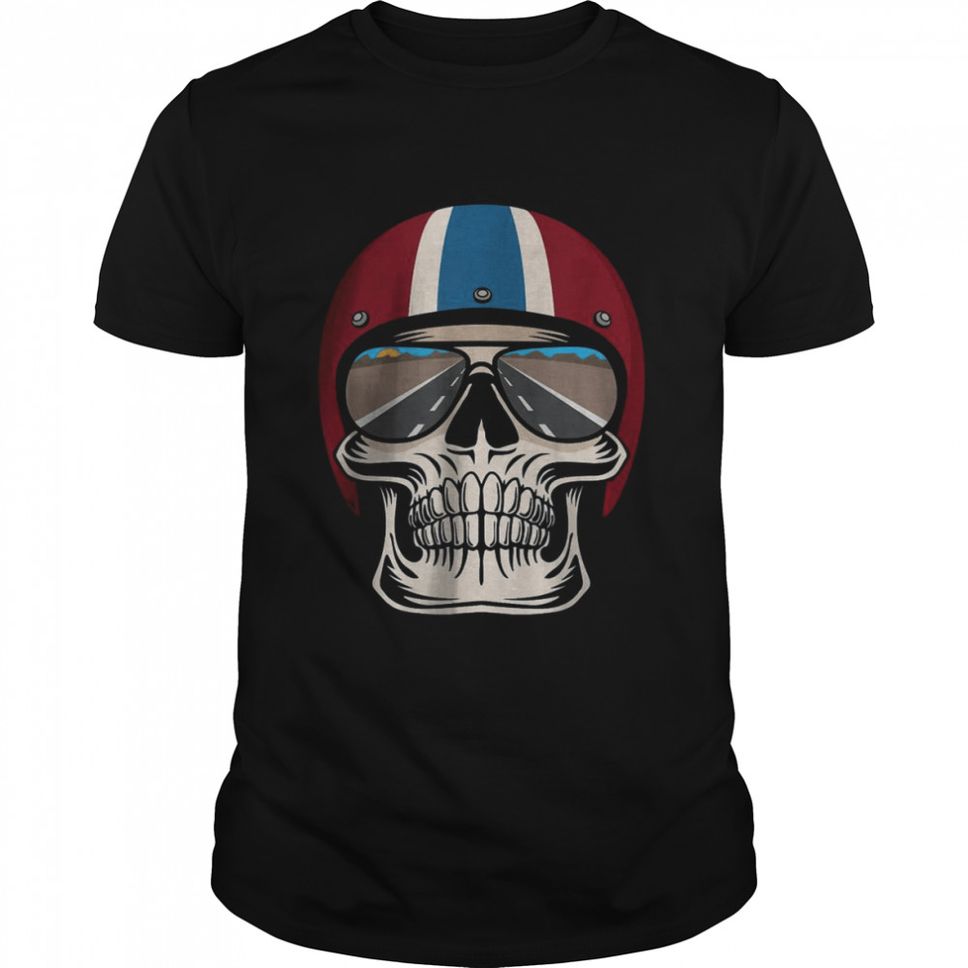 Retro Skull With Helmet And Sunglasses Design T Shirt