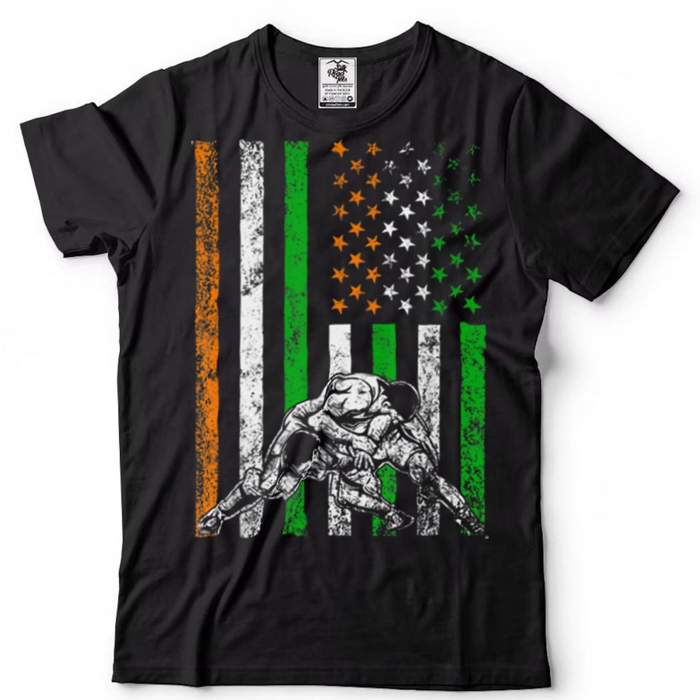 Retro Wrestling American Flag St Patricks Day Irish Shamrock T Shirt