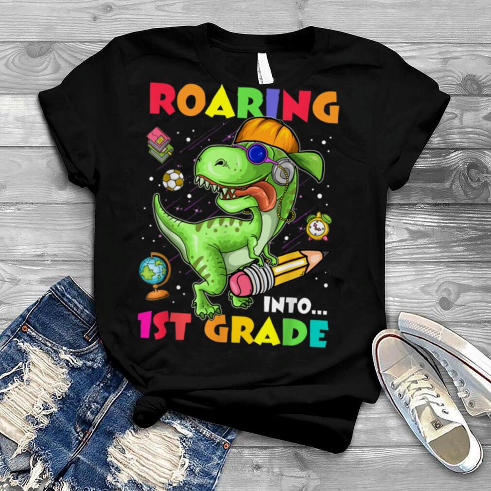 Roaring Into 1st Grade Dinosaur Kids Back To School Boys T Shirt B0B2JW9D83