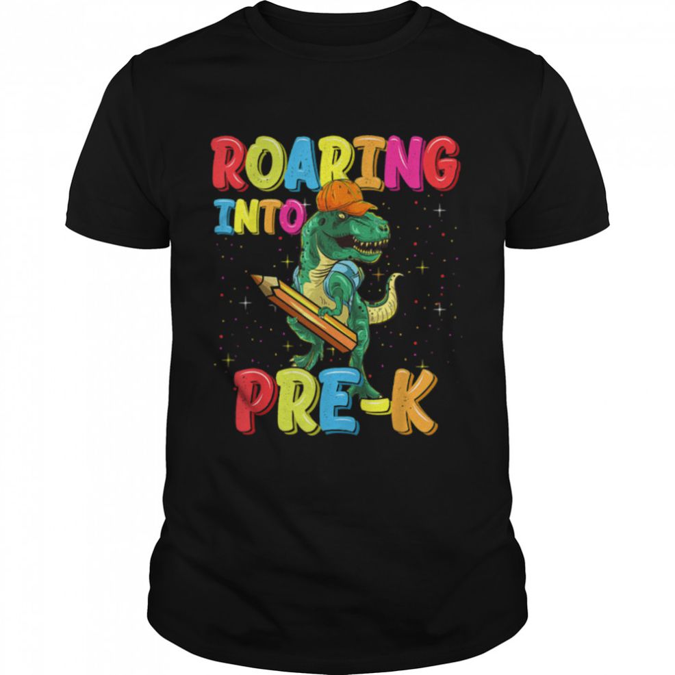 Roaring Into Pre K Dinosaur Back To School T Rex Boys T Shirt B0B1CZDXXH