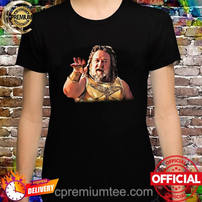 Russell crowe’s zeus in thor love and thunder shirt