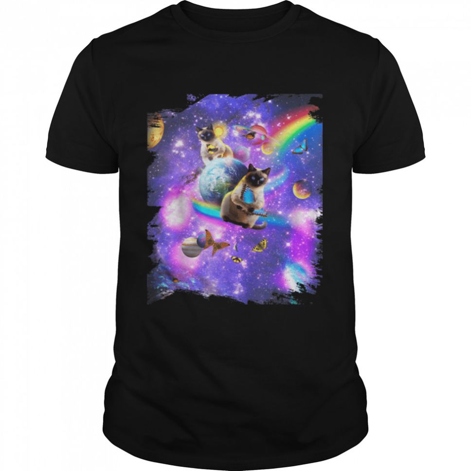 Siamese Cat Butterfly Cats In Rainbow Space Galaxy T Shirt B09W5HV491