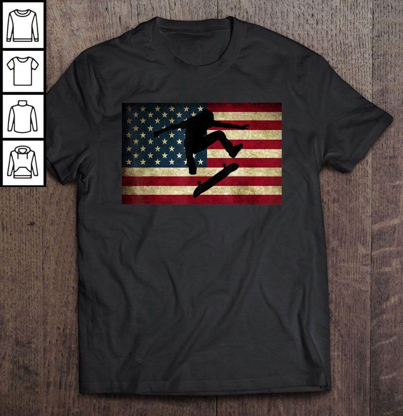 Skateboarder Silhouette American Flag T-shirt