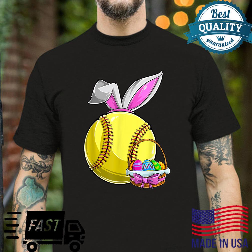 Softball Player Easter Bunny Ears Easter Eggs Hunting Basket Shirt