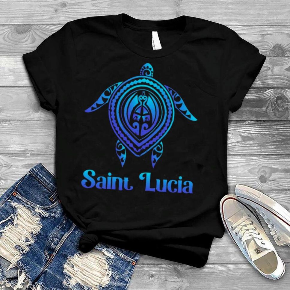 St Lucia Souvenirs Sea Turtle Blue Sea Tribal Saint Lucia Shirt