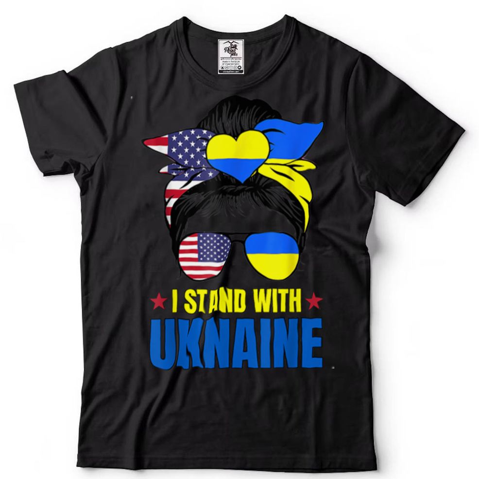 Support I Stand With Ukraine Messy Bun American Ukrainian T Shirt