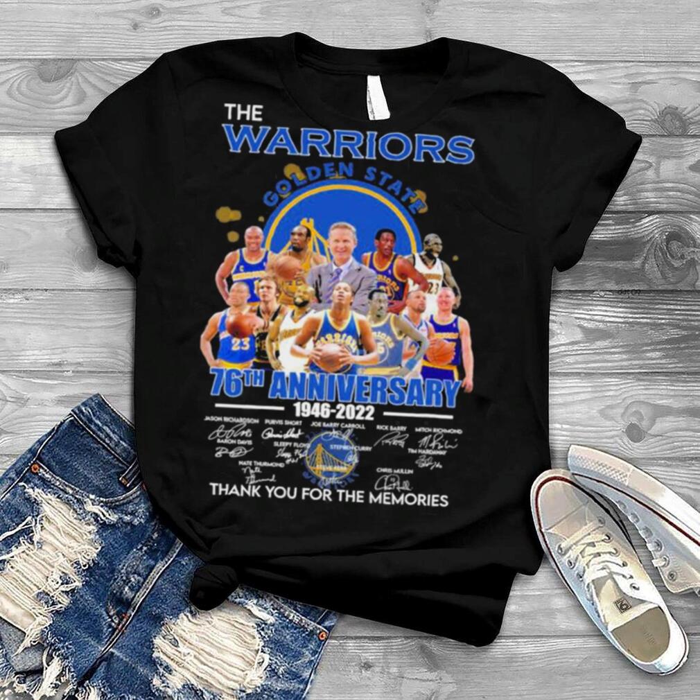 The Warriors 76th anniversary 1946 2022 Richardson and Short and Carroll signatures thank shirt