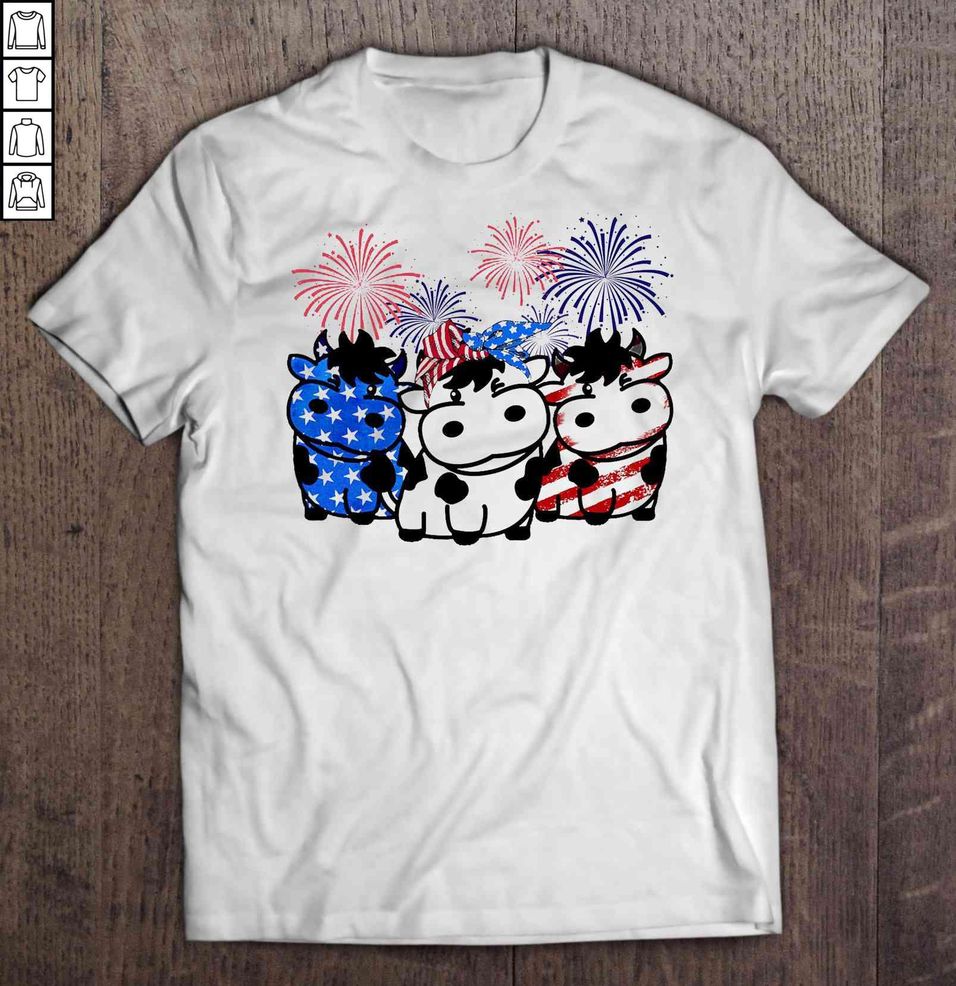 Three Cow American Flag Firework Tee Shirt