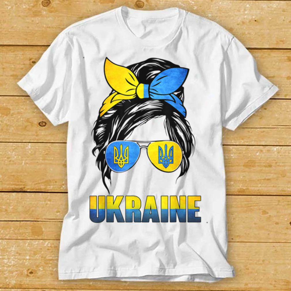 Ukraine Messy Bun Wearing Ukraine Flag Glasses Gift T Shirt