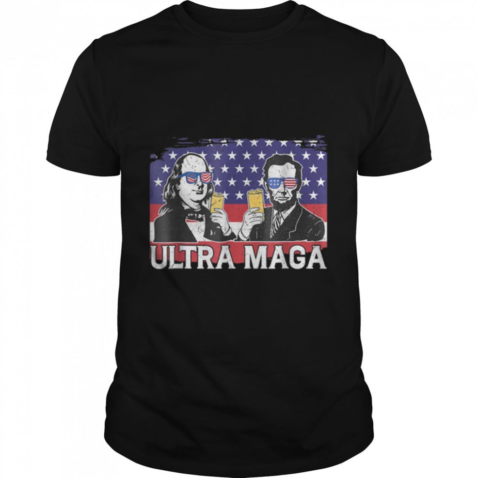 Ultra Maga 4th Of July Franklin Lincoln Drinking USA Flag T Shirt B0B1C1BPL2