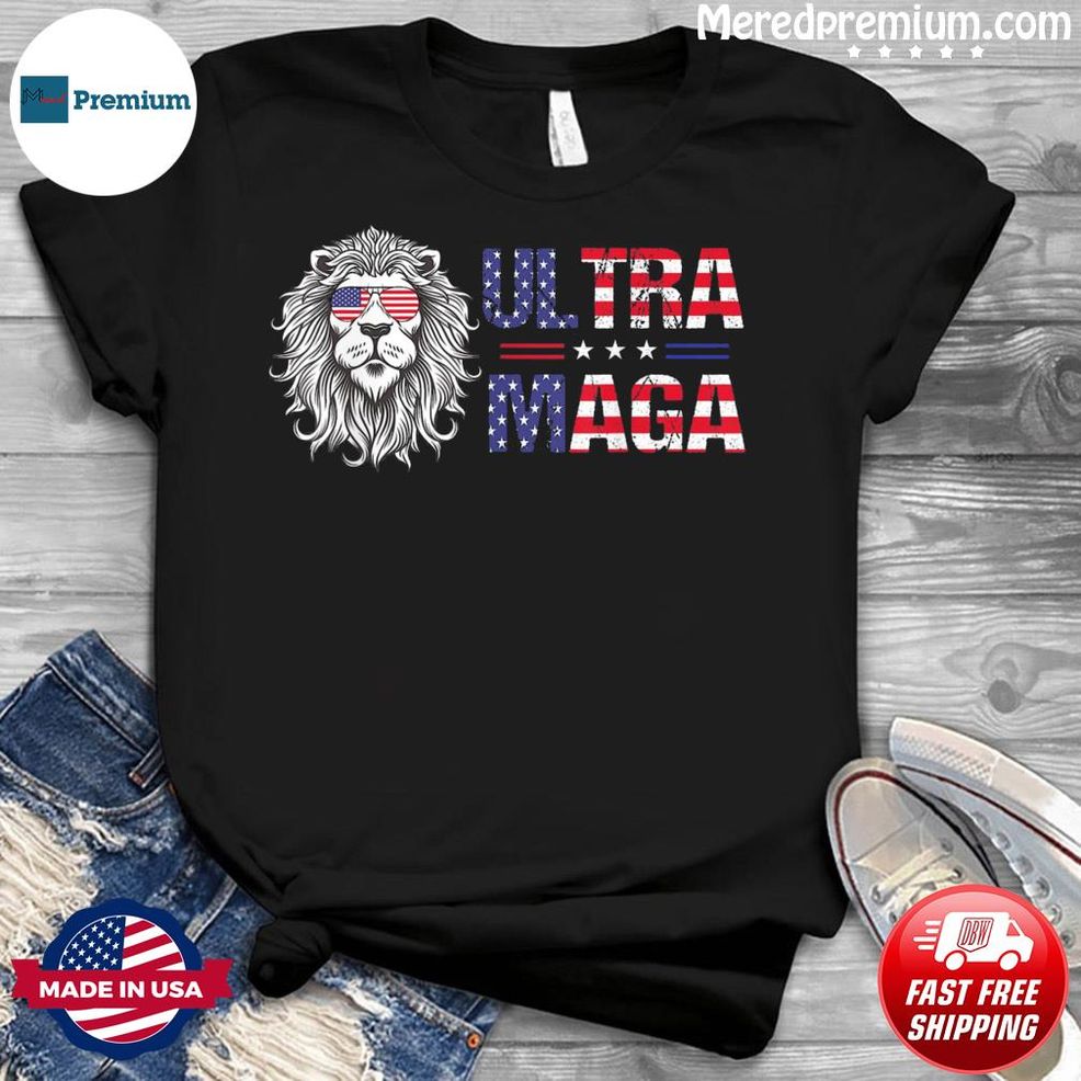 Ultra Maga Proud Lion USA Flag Glasses Retro Vintage Shirt