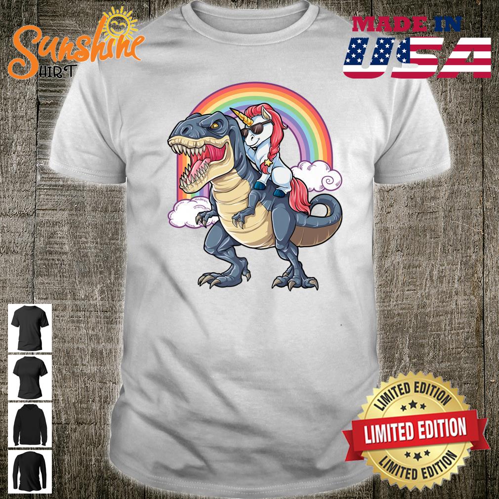 Unicorn Riding Dinosaur T rex Shirt Boys Girls Rainbow Shirt