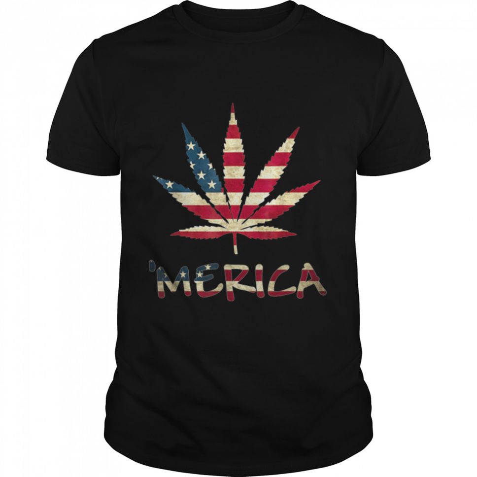 USA Weed Marijuana Leaf 4th Of July Cool Canabis T Shirt B09W8KZMJ2