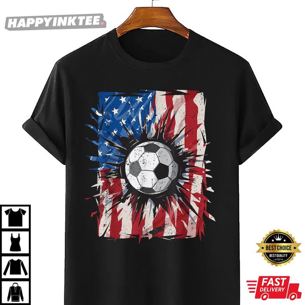 Vintage Soccer 4th Of July Men USA American Flag Boys Best T Shirt