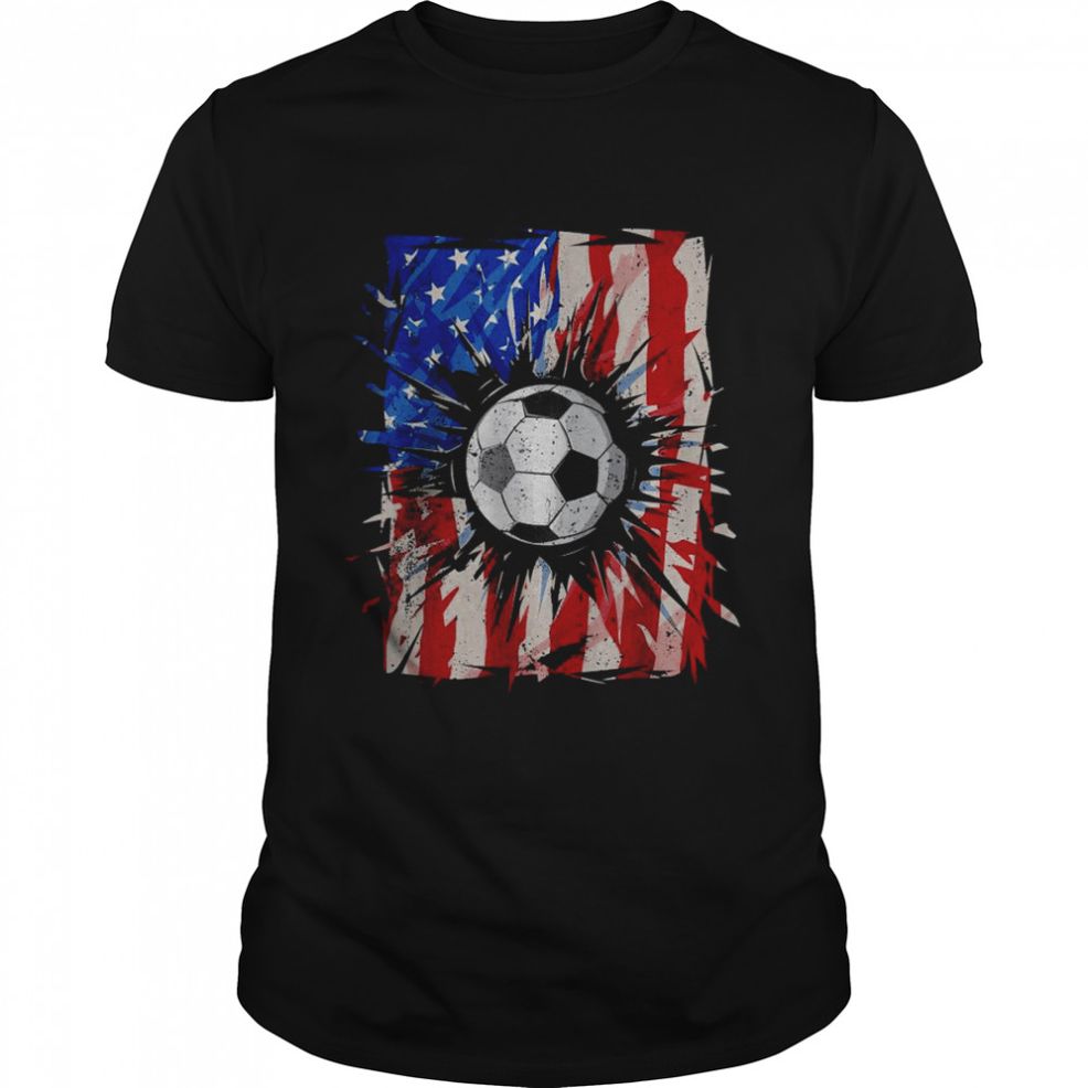 Vintage Soccer 4th Of July Men USA American Flag Boys T Shirt