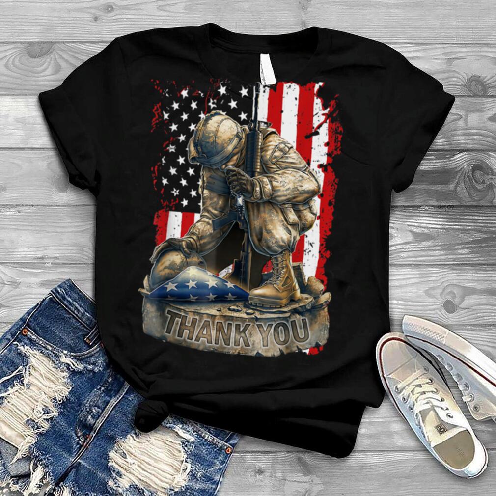 Vintage US Flag Veteran Thank You Military Boot Memorial Day T Shirt