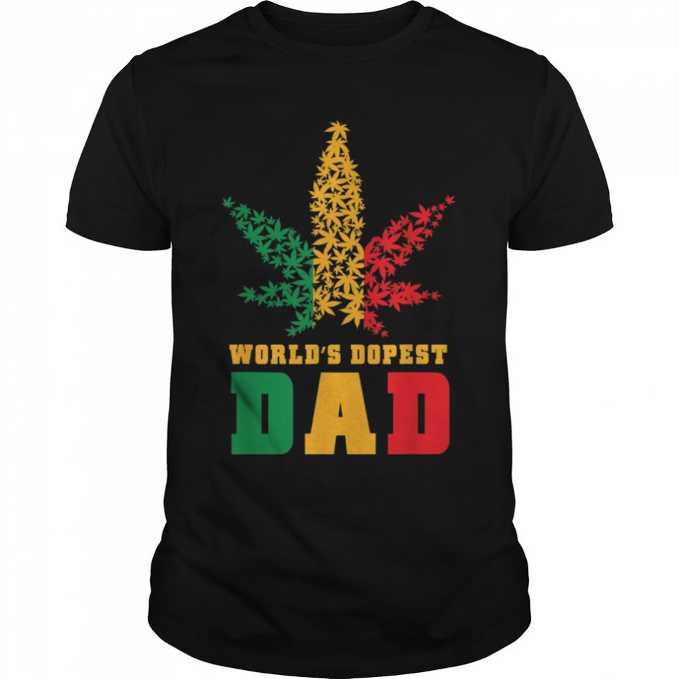 Weed World's Dopest Dad Funny Leaf Juneteenth Fathers Day T Shirt B09ZTN34N7