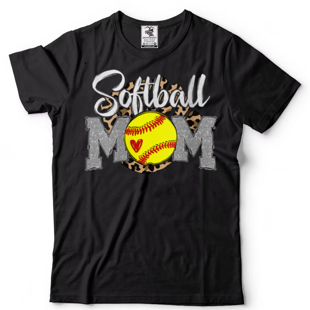 Womens Softball Mom Leopard Funny Softball Mom Mother’s Day 2022 V Neck T Shirt