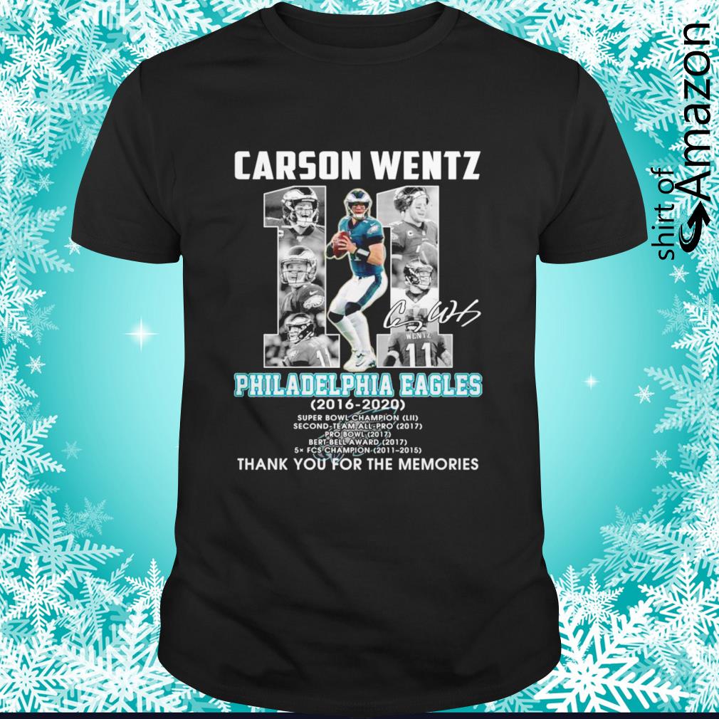 11 Carson Wentz Philadelphia Eagles 2016-2020 thank you for the memories signature t-shirt