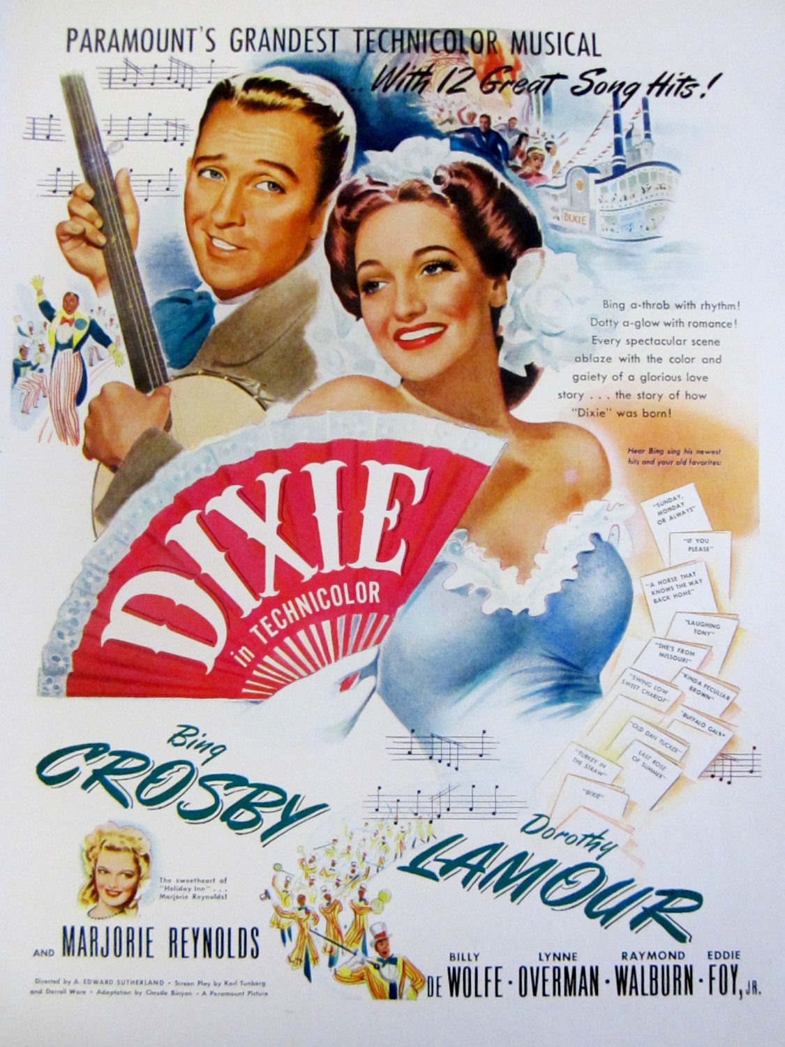 1943 Dixie Vintage Movie Poster Print Bing Crosby Celebrity Wall Art Movie Decor Original Magazine Movie Ad Hollywood Musical Ephemera