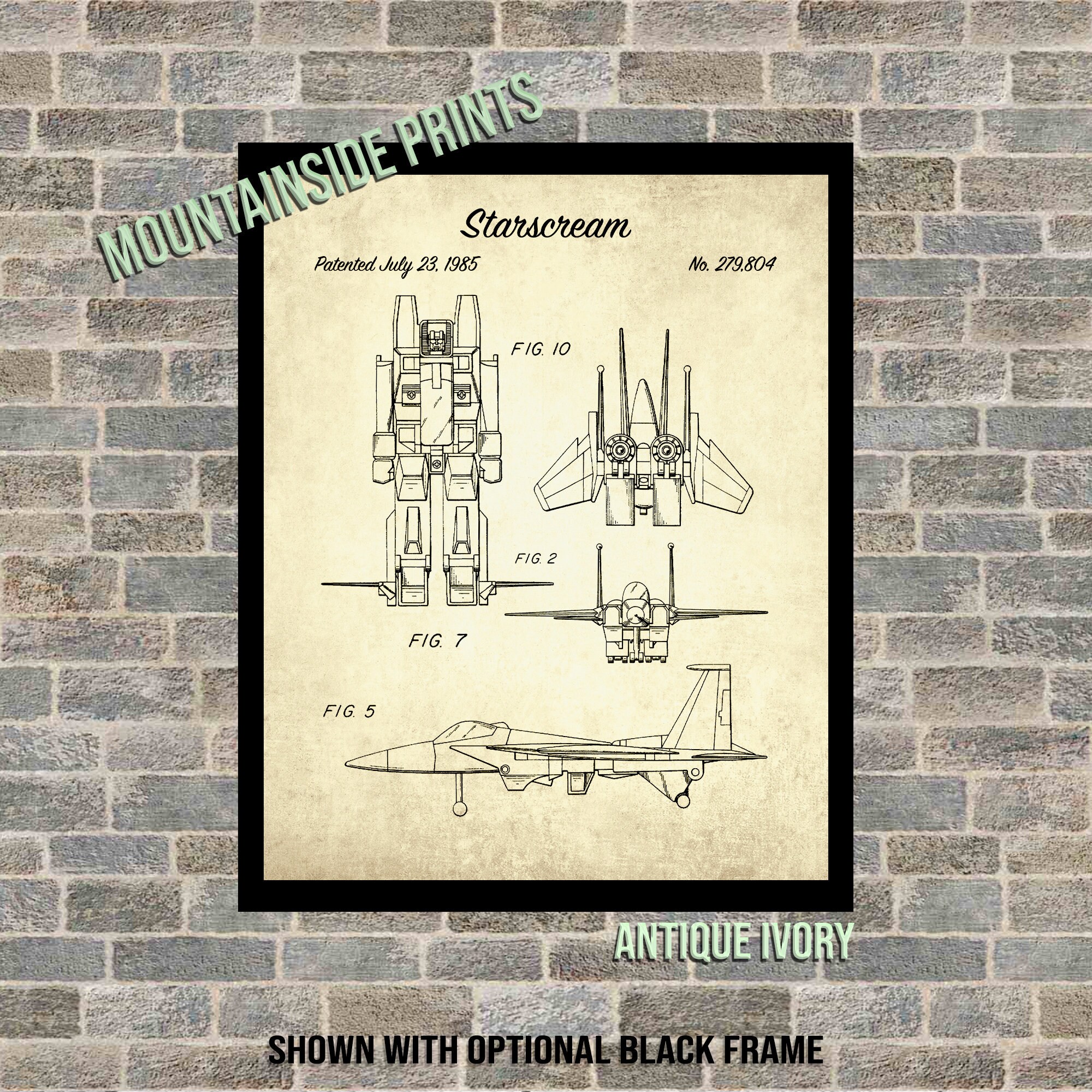 1985 Starscream Patent Print - 1980's Patent Drawing - Playroom Decor - Transformers Fan Gift - Transformers Blueprint - Decepticons Poster