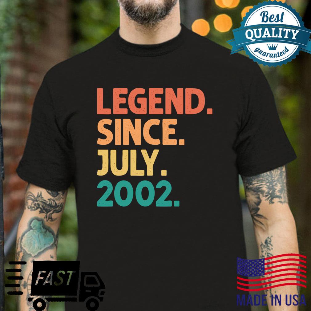 20th Birthday Legend Since July 2002 20 Years Old Vintage Shirt
