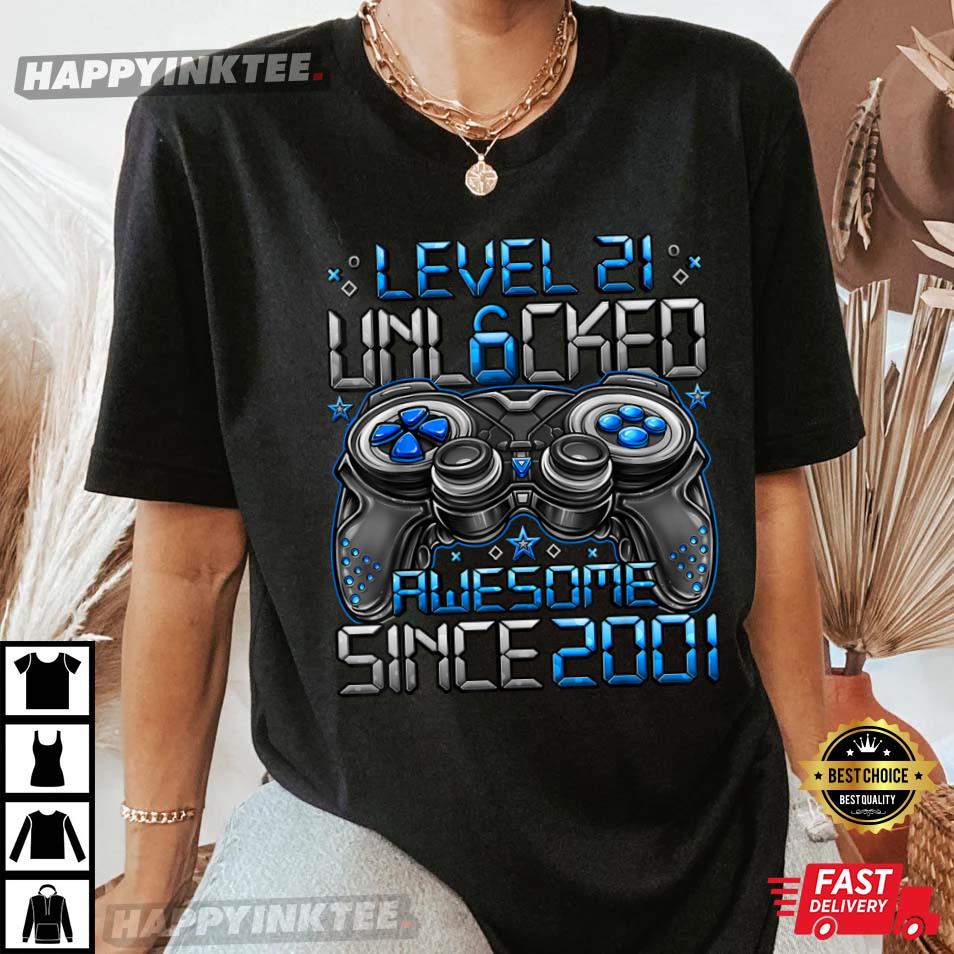 21st Birthday Level 21 Unlocked Awesome Since 2001 Gifts Boy T-Shirt