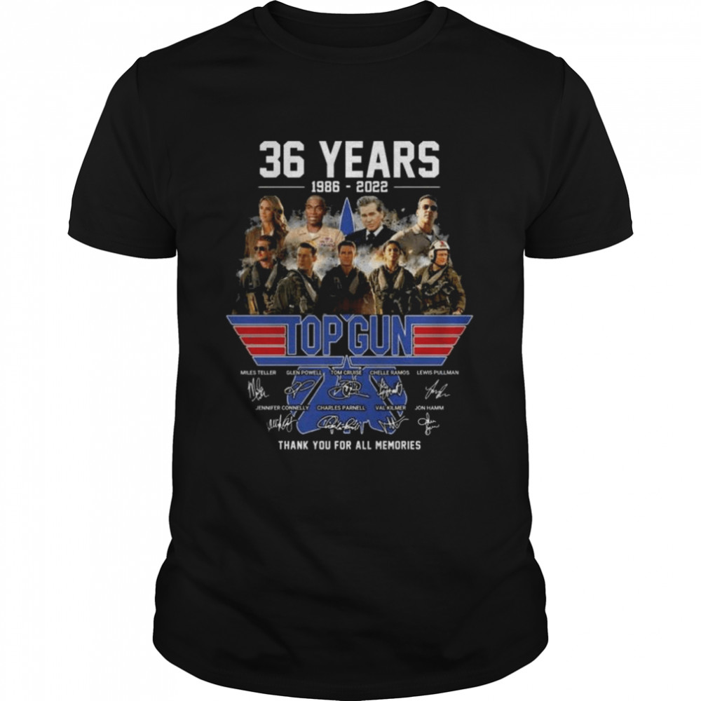 36 Years 1986 2022 Top Gun Signatures Thank You For All Memories Shirt