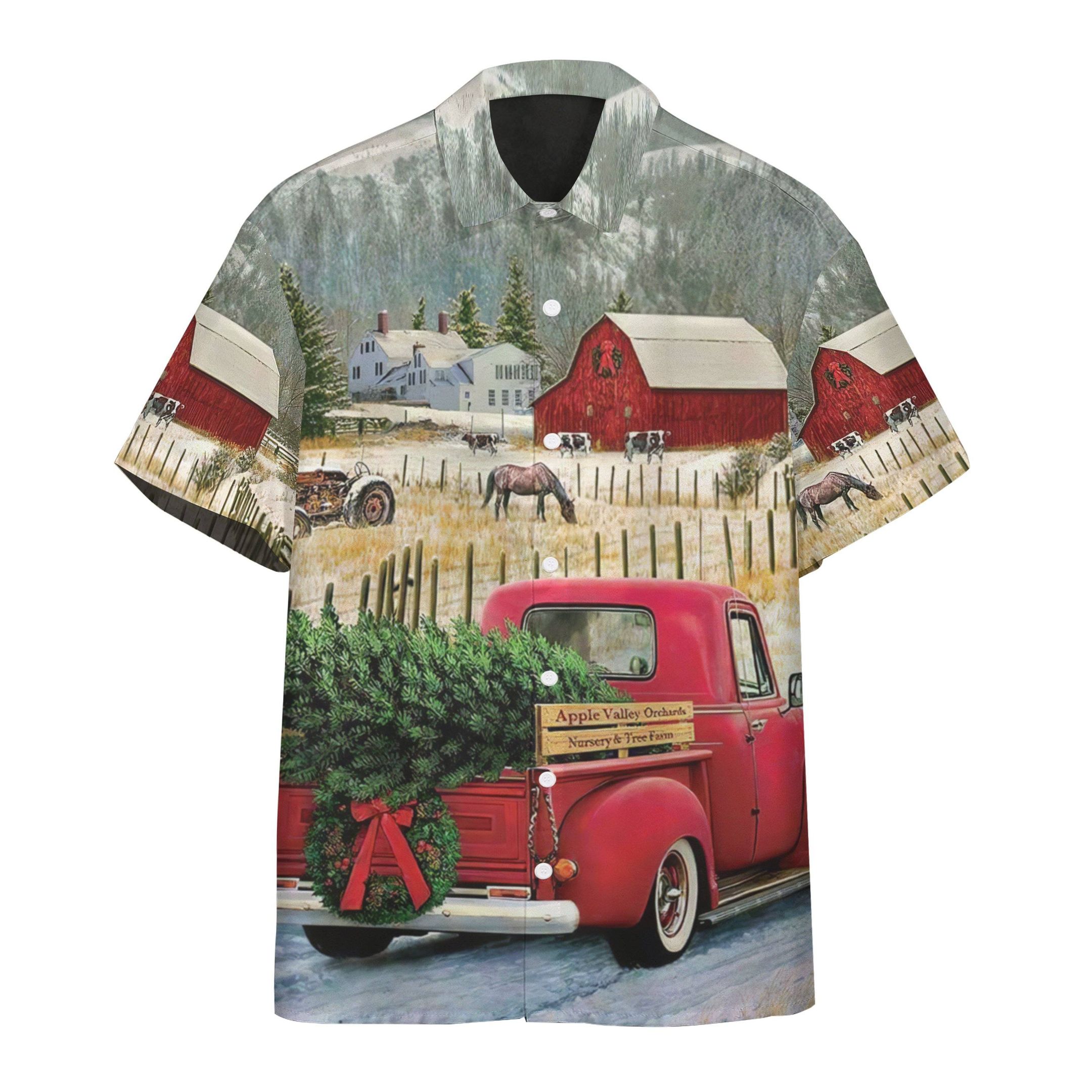 3D Red Truck Christmas Short Sleeve Shirt