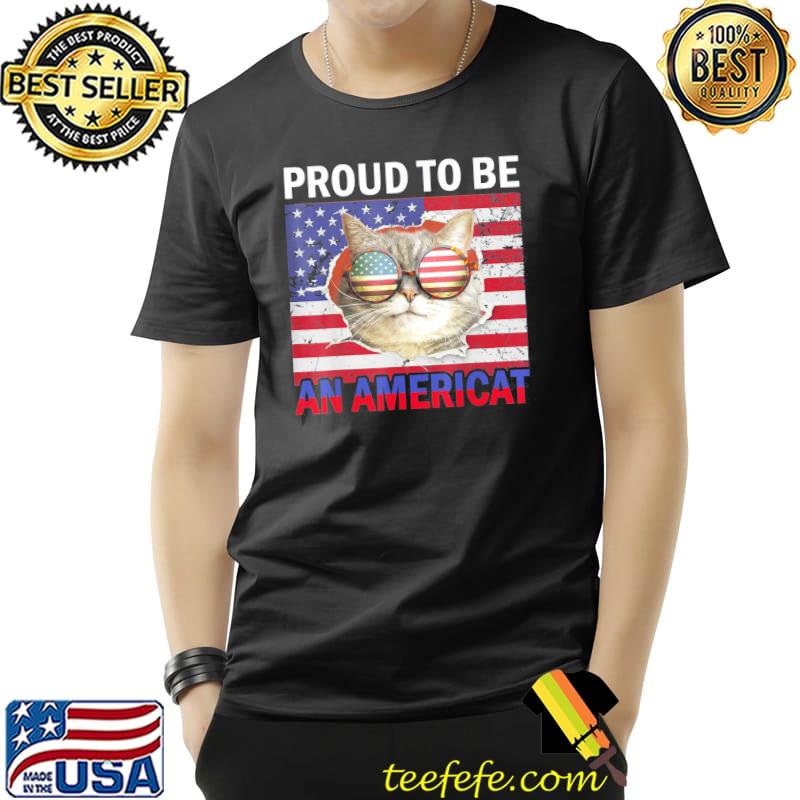 4th of july cat American flag glasses shirt