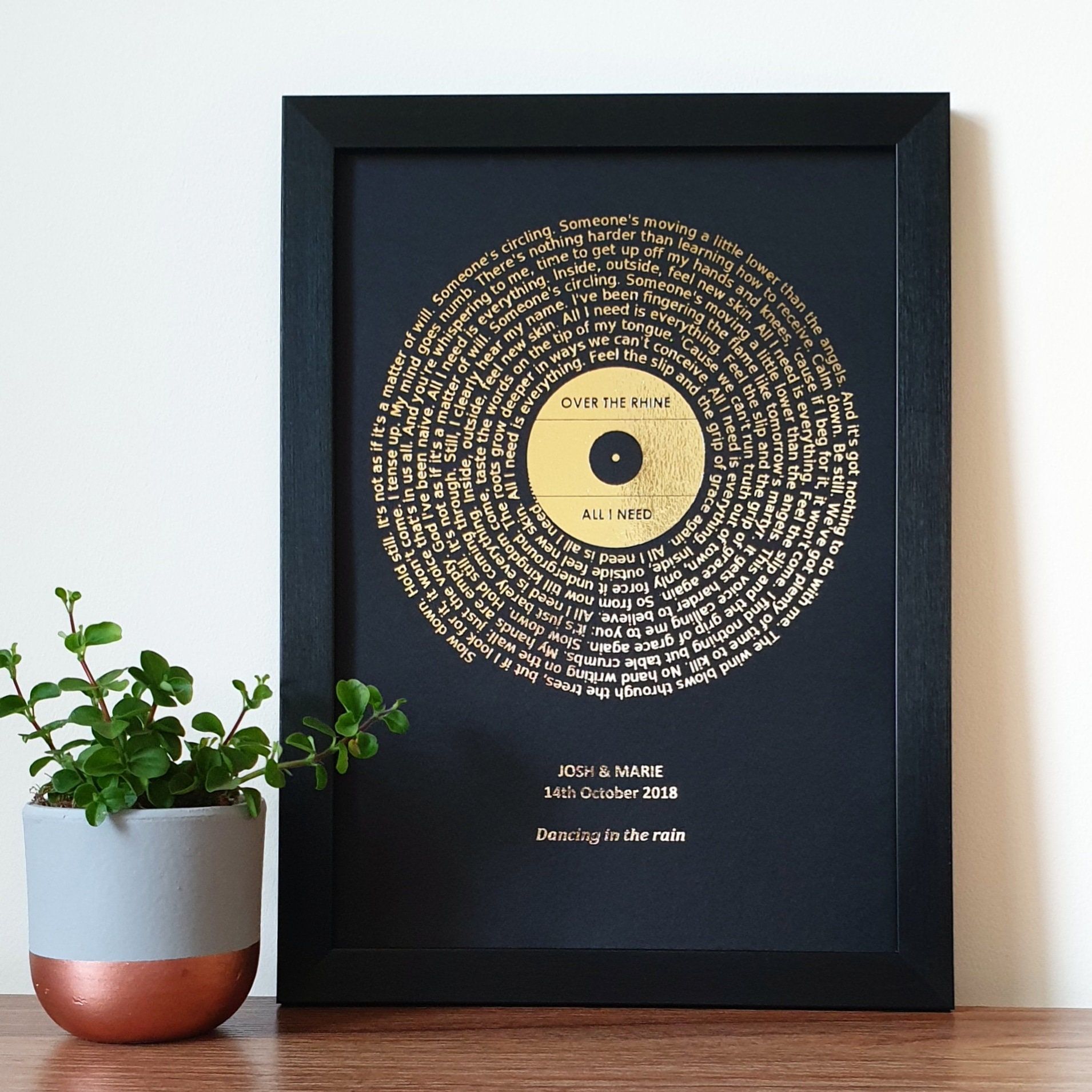 A4 Custom Foil Metallic Song Lyrics Art, Favourite Song Personalised Copper, Silver, Gold or Rose Gold Foil Lyric Print, Record Print