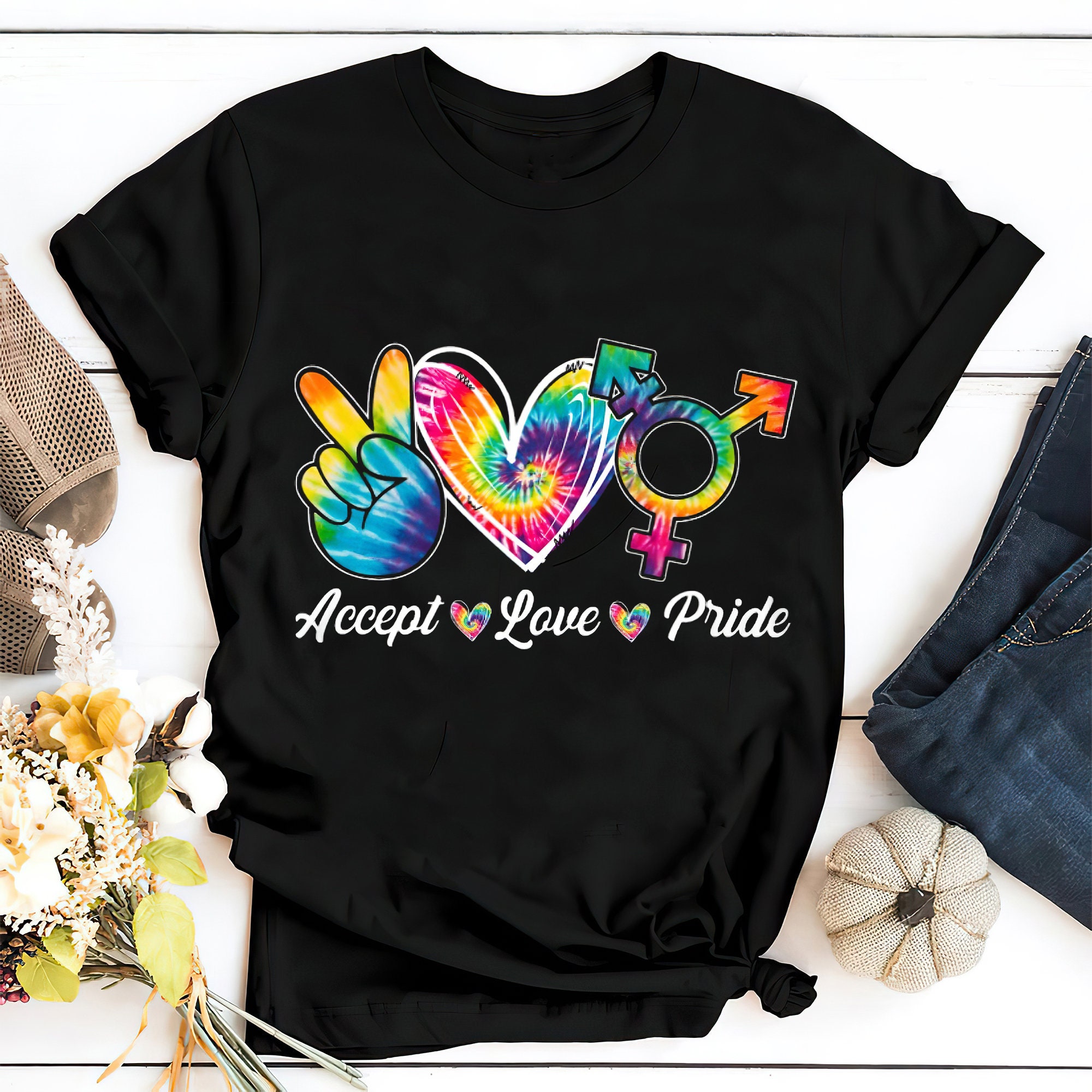 Accept Love Pride Tie Dye Transgender LGBT Month Shirt