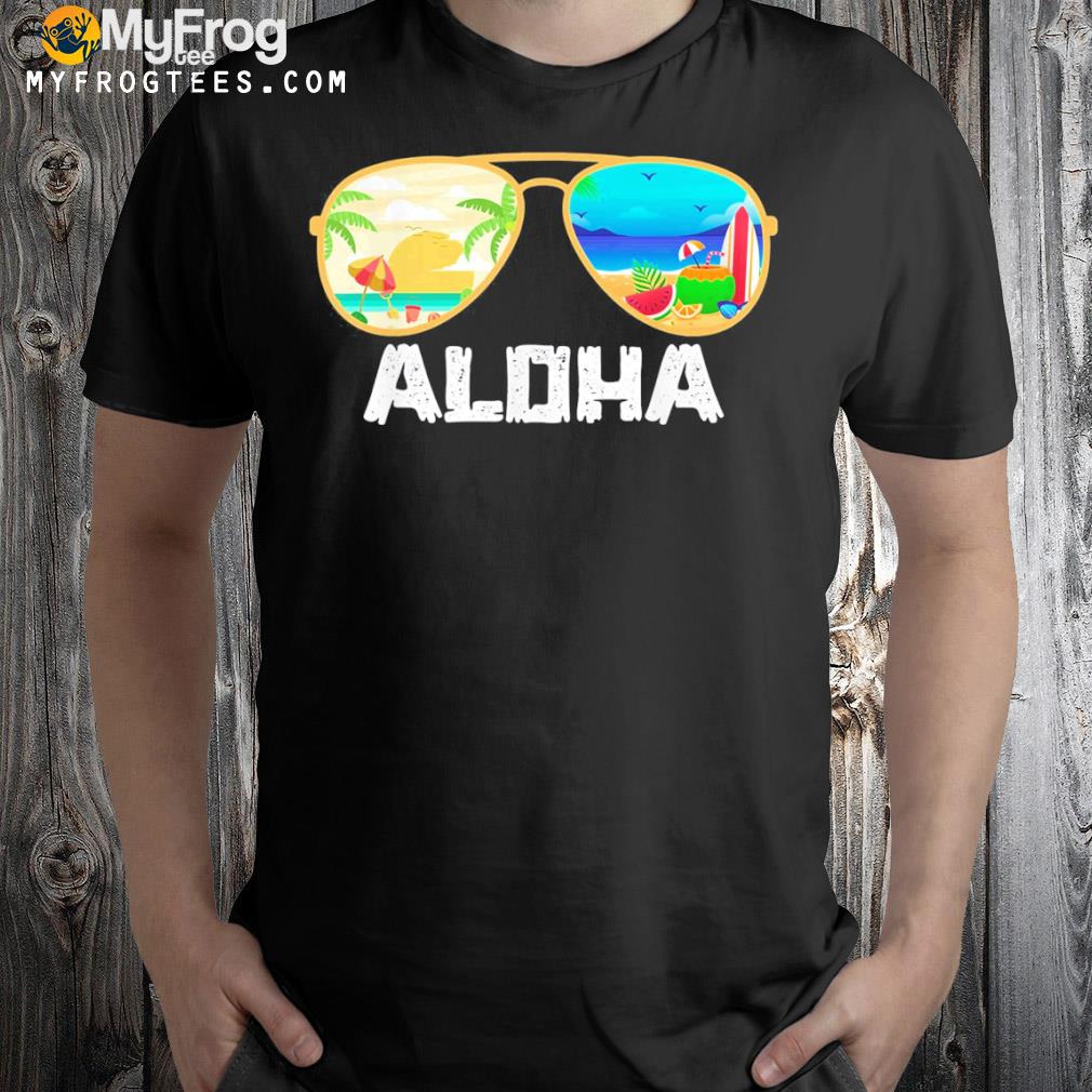 Aloha hawaiI hawaiian island sunglasses palm trees beach shirt