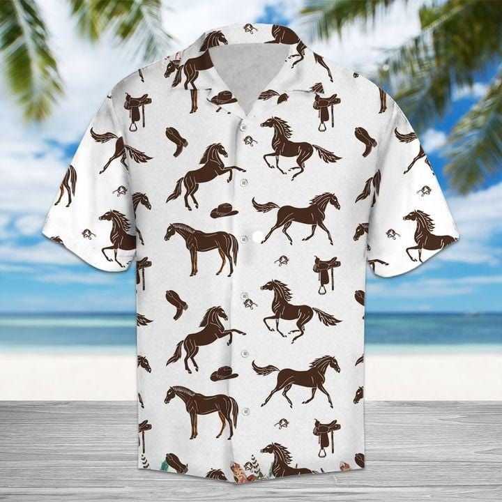 Amazing Brown Horses and Cowboy Hawaiian Aloha Shirts #DH