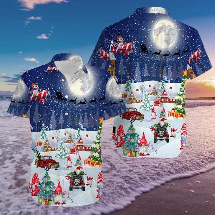 Amazing Christmas Night Sky Gnomes Hawaiian Aloha Shirts #2110h
