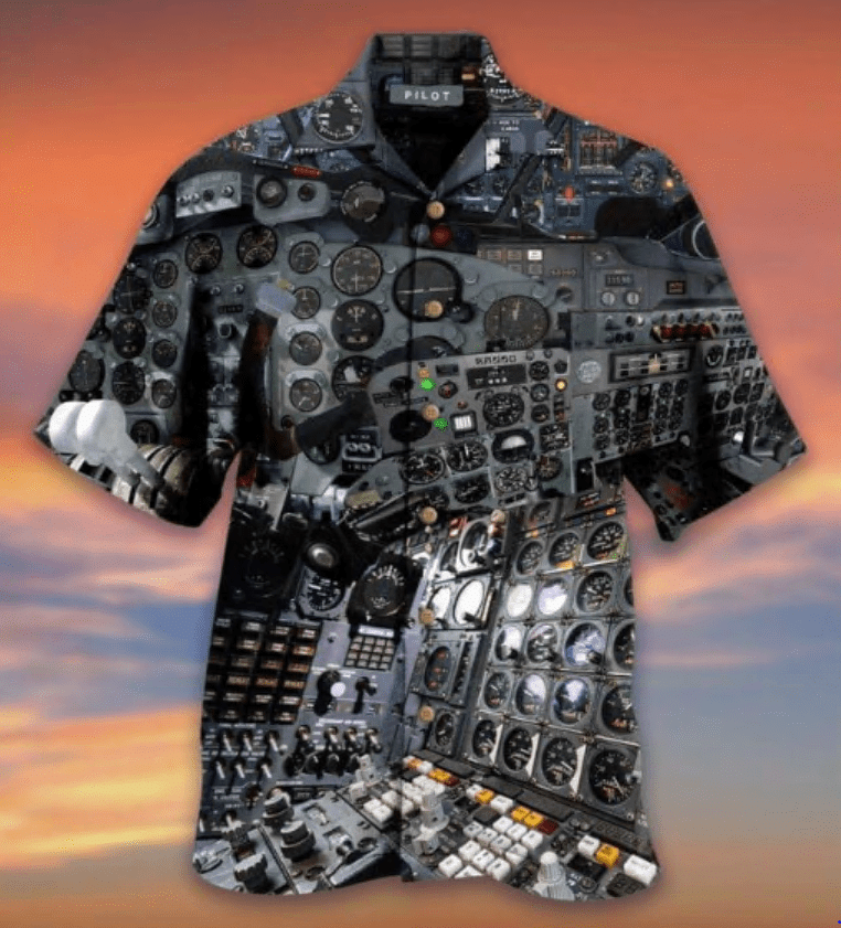 Amazing Cockpit Airplane Pilot Black Unisex Hawaiian Aloha Shirts