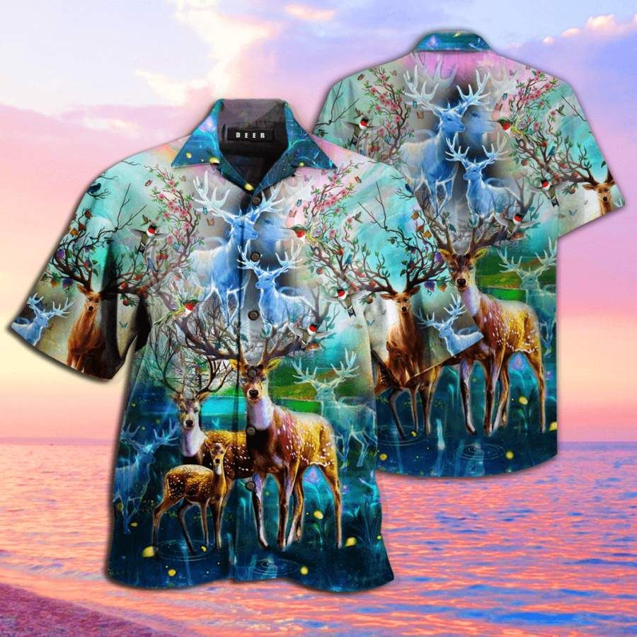 Amazing Family Deer Hawaiian Aloha Shirts #v