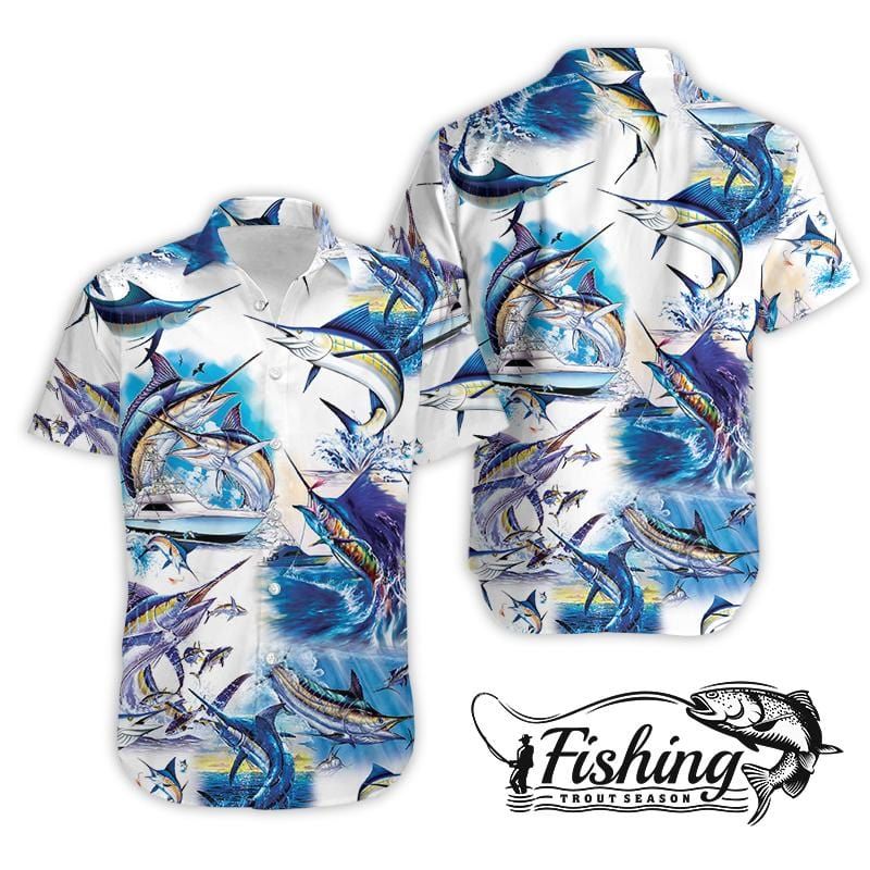 Amazing Marlin Fish Unisex Hawaiian Aloha Shirts #24521DH