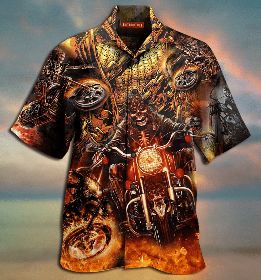 Amazing Skull Motorcycle Racing Hawaiian Aloha Shirts #v