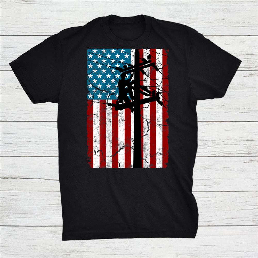 American Flag Electric Cable Silhouette Lineman Shirt