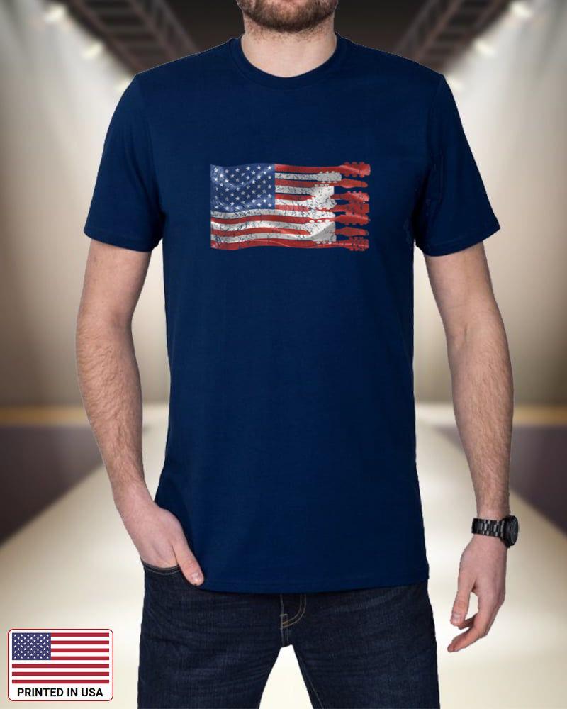 American Flag Guitar Neck T-Shirt for 4th of July y6uM7
