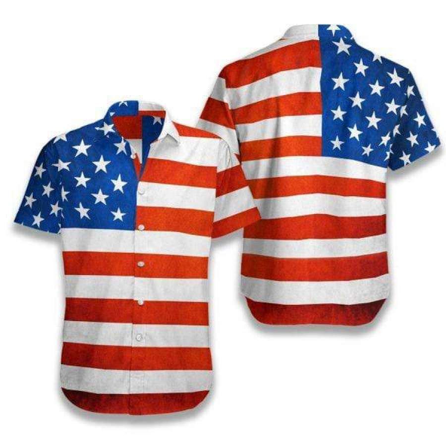 American Flag Hawaiian Aloha Shirts #v