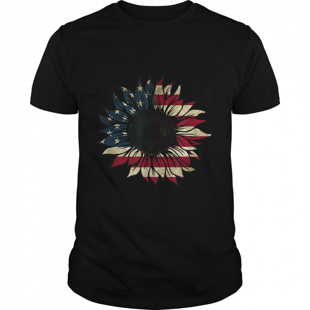 American Flag Sunflower America Patriotic 4th July Holiday  Classic T-Shirt