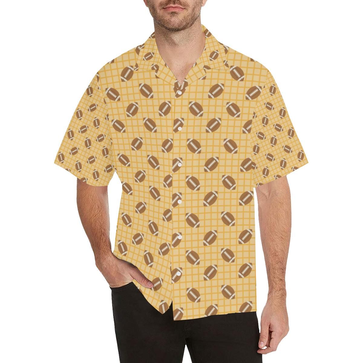 American Football Ball Pattern Yellow Background Men’s All Over Print Hawaiian Shirt
