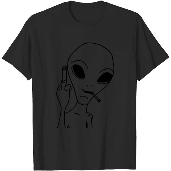 Antisocial Smoking Alien with Middle Finger T Shirt