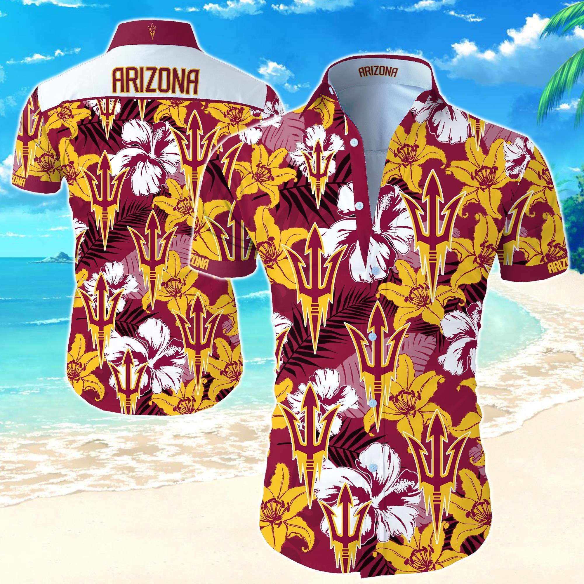 Arizona State Sun Devils Hawaiian Shirt Summer Button Up Shirt For Men Beach Wear Short Sleeve Hawaii Shirt