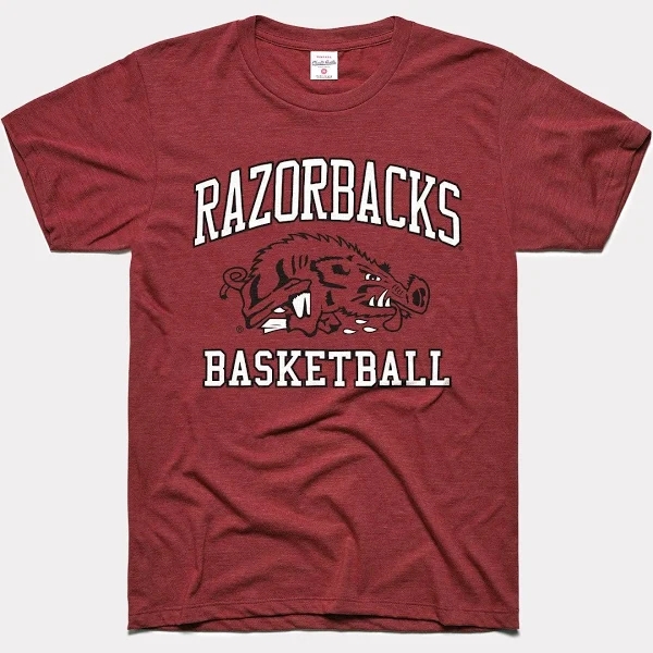 Arkansas Razorbacks Basketball Vintage Cardinal T Shirt Charlie Hustle Cardinal S