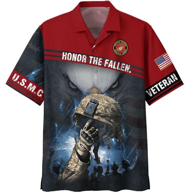 Army Helmet Honor The Fallen US Marine Unisex Hawaiian Shirts